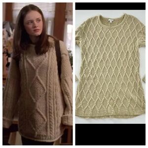 Gilmore Girls Rory Alternative Chunky‎ Cable Knit Tan Fisherman Chunky Sweater S